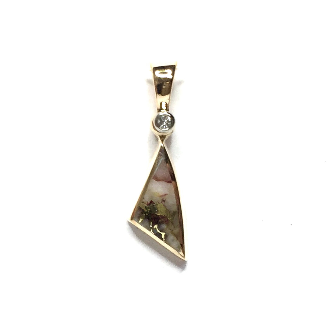 Gold quartz necklace sail inlaid design pendant made of 14k yellow gold with .02ct diamond