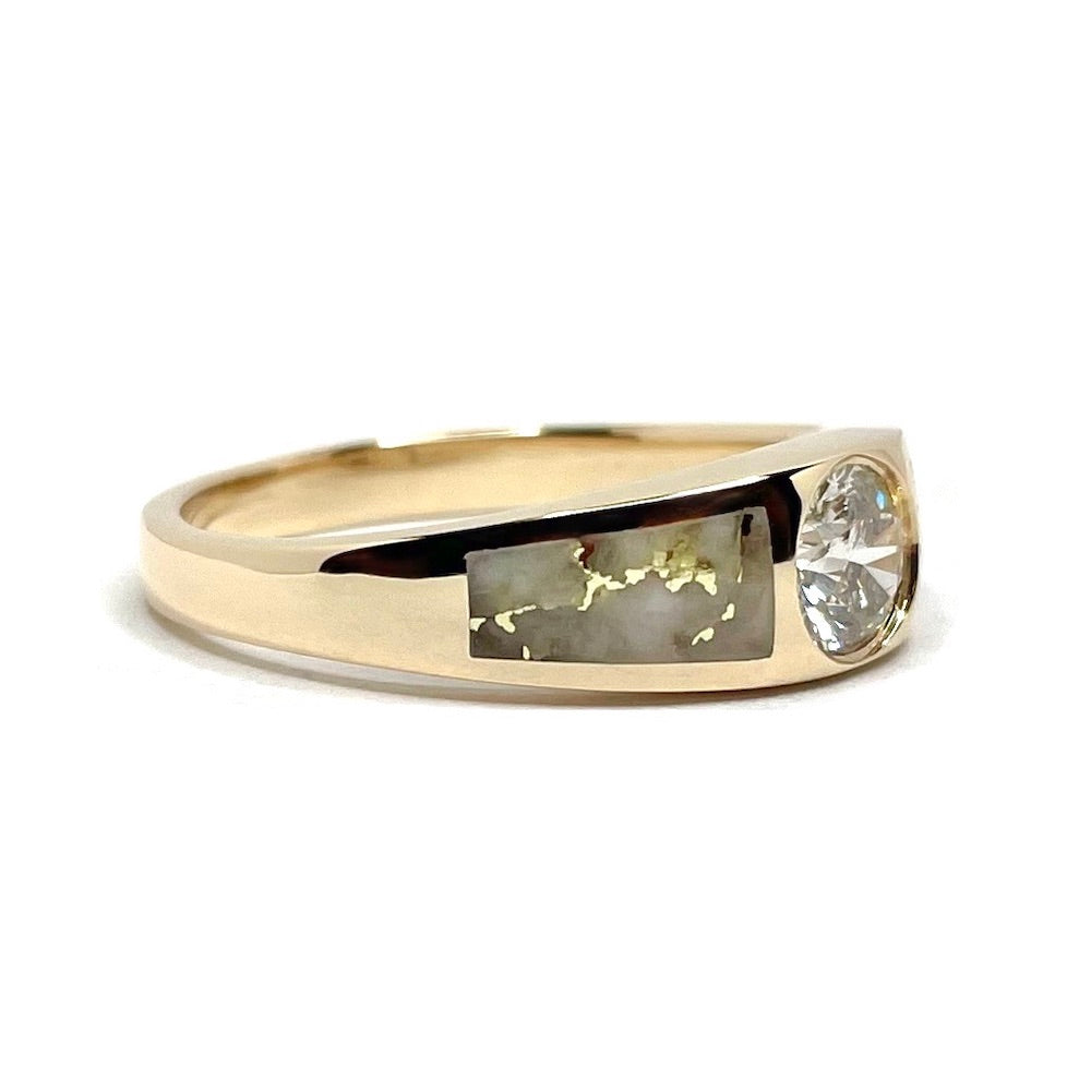 Gold Quartz Ring Double Sided Inlaid with a .61ct Round Diamond
