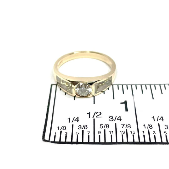 Gold Quartz Ring Double Sided Inlaid with a .61ct Round Diamond